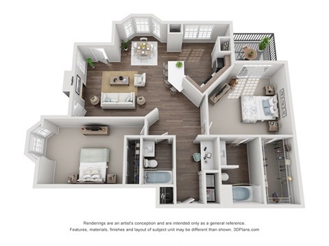 Floor plan for 2 beds, 2 baths, 1213 sqft
